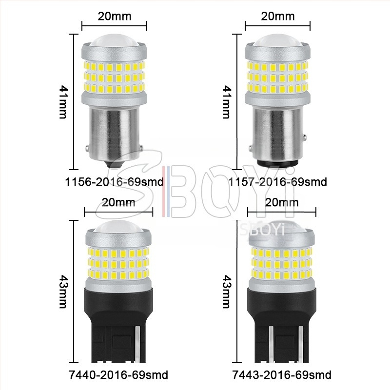 Féklámpa 1156/1157/7440/7443, 69 SMD LED, 8.6W, 8-80V, élettartam 50 000 óra, hátramenet és index