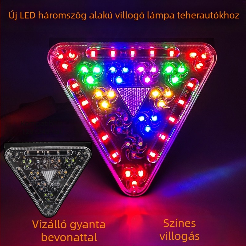 12V/24V univerzális LED háromszög fény teherautókhoz, színes, rendkívül fényes riasztó fény