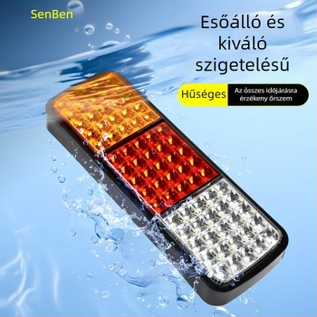 LED hátsó lámpa pótkocsikhoz, 12/24V, többfunkciós: jelzés, fék, kormányzás, tolatás, műanyag ház, LED fényforrás, élettartam 5000 óra