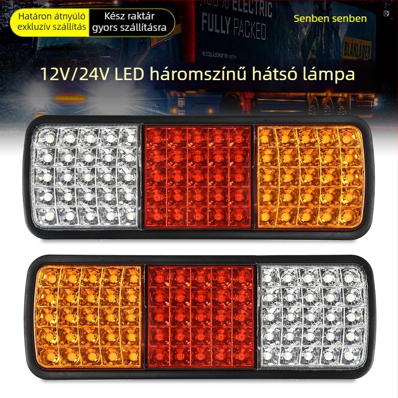 LED hátsó lámpa pótkocsikhoz, 12/24V, többfunkciós: jelzés, fék, kormányzás, tolatás, műanyag ház, LED fényforrás, élettartam 5000 óra