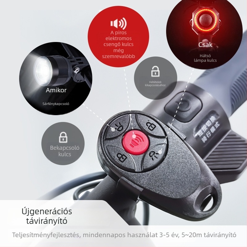 Kerékpár első és hátsó világítási készlet intelligens szenzorral, fékfény, vezeték nélküli távirányító, USB-C töltés