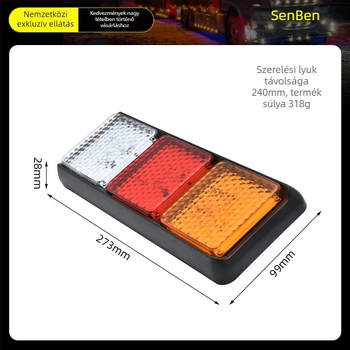 LED hátsó lámpa utánfutókhoz, három lámpa hátul, 12–24V, 3500 lm, fényforrás LED