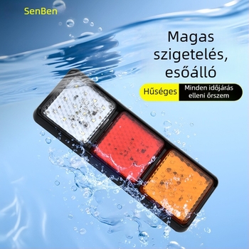LED hátsó lámpa utánfutókhoz, három lámpa hátul, 12–24V, 3500 lm, fényforrás LED