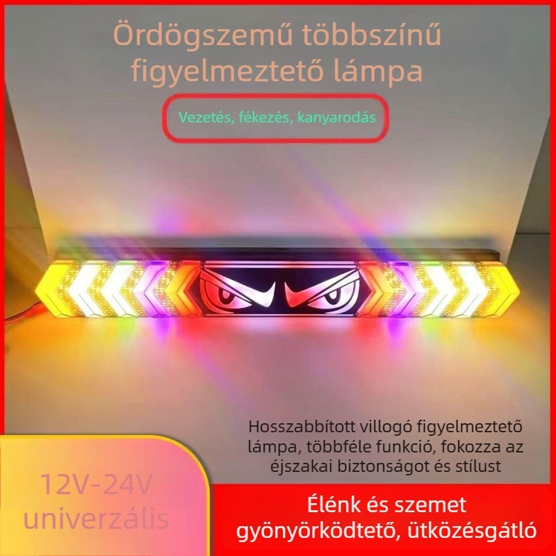 Démon-szem hátsó fénycsík teherautóhoz és utánfutóhoz, 12V-24V, villogó fékvilágítás, anti-kolíziós fényhatás, színes fényhatás