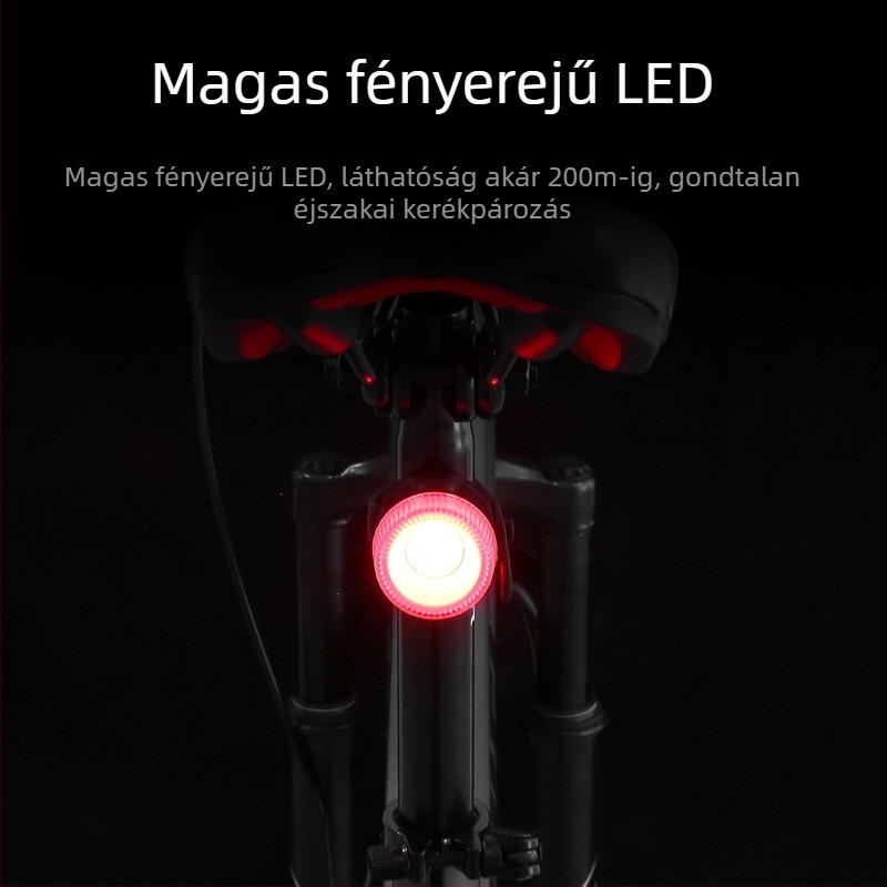 Kerékpár féklámpa intelligens rezgésérzékelővel, éjszakai kerékpározáshoz, nagy fényerő, vízálló, hosszú üzemidő