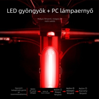 Kerékpár hátsó lámpa Micro-USB töltéssel, COB LED, gyorscsatolós hevederrel, vízálló, 200 mAh akkumulátor, éjszakai kerékpározáshoz