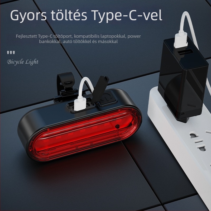 Kerékpár hátsó lámpa Micro-USB töltéssel, COB LED, gyorscsatolós hevederrel, vízálló, 200 mAh akkumulátor, éjszakai kerékpározáshoz