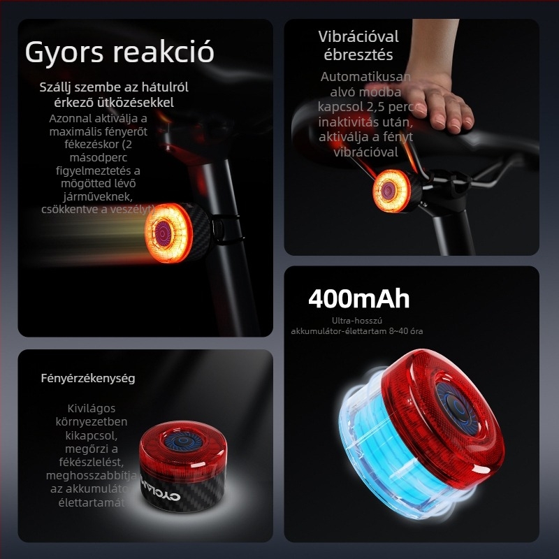 Cyclami Cy120 kerékpár hátsó lámpa intelligens fék- és rezgésérzékelővel