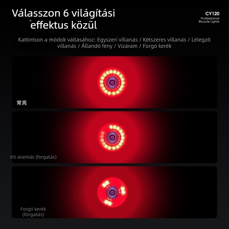 Cyclami Cy120 kerékpár hátsó lámpa intelligens fék- és rezgésérzékelővel