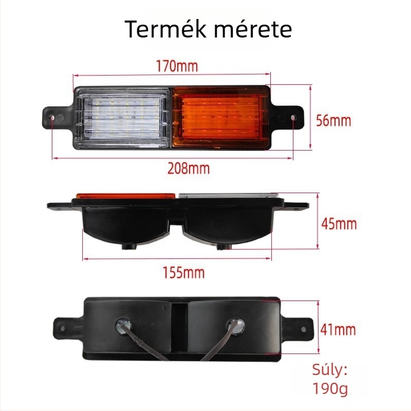 LED hátsó lámpa pickuphoz, kisbuszhoz és RV-hez – fehér ház, két tónusú sárga fény