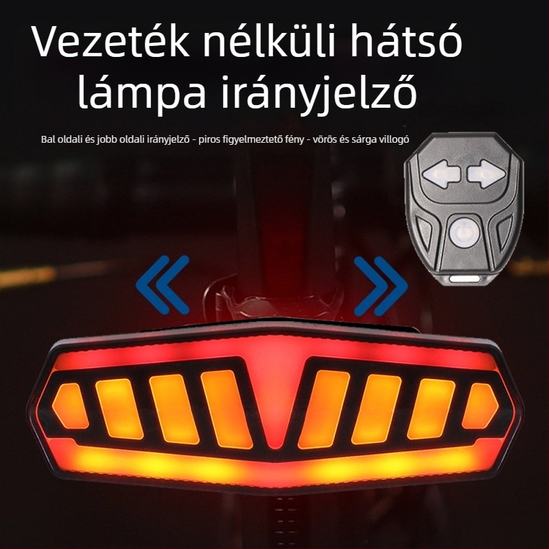 Kerékpár távirányítós hátsó lámpa, nagy fényerejű LED, fék/fordulás jelzés, USB-C töltés, 600–900 mAh akkumulátor