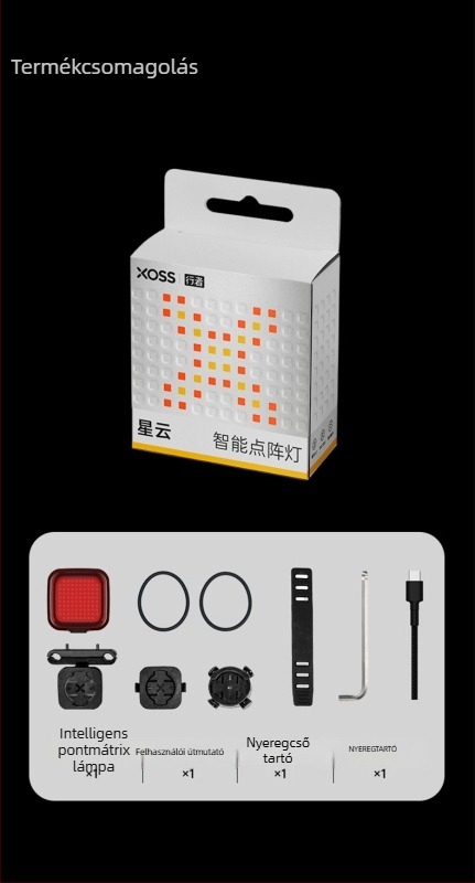 XOSS Walker hátsó kerékpár lámpa dot-matrix LED-del, fékindukciós figyelmeztetéssel, út- és MTB kerékpárokhoz, éjszakai tekeréshez