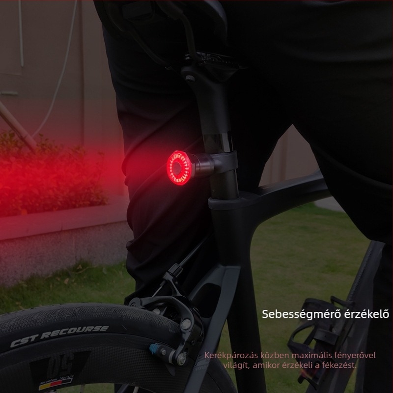Kerékpár hátsó lámpa intelligens szenzorral, USB-töltéssel, vízálló, PC-ház, út- és MTB-kompatibilis