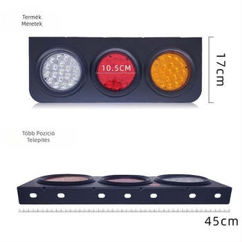 LED hátsó lámpa nehéz teherautó utánfutóhoz, 24V, középső készlet háromszínű hátsó lámpa, LED fényforrás, élettartam 30000h, nagy teherautókhoz és pótkocsikhoz
