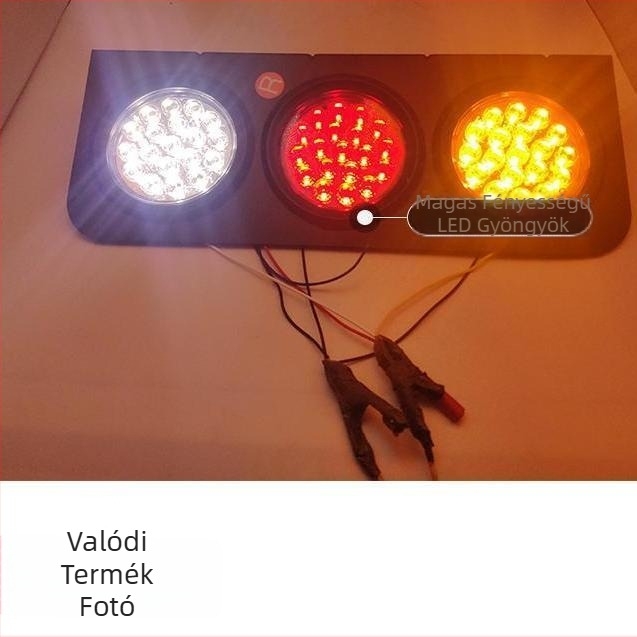 LED hátsó lámpa nehéz teherautó utánfutóhoz, 24V, középső készlet háromszínű hátsó lámpa, LED fényforrás, élettartam 30000h, nagy teherautókhoz és pótkocsikhoz
