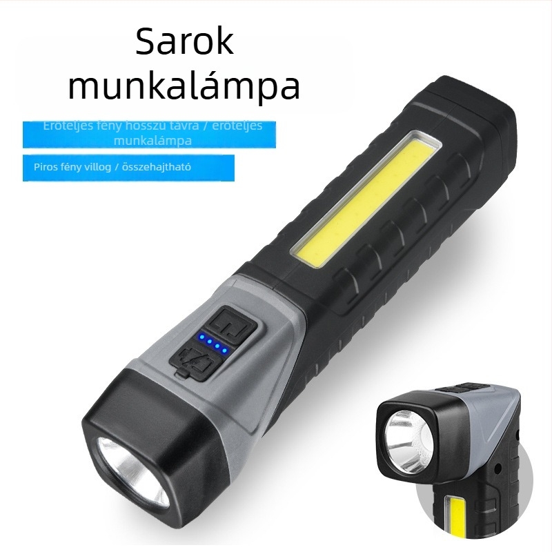 Night Bobcat 5W többfunkciós LED elemlámpa mágnessel – kézi munkalámpa autó-karbantartáshoz, 800 mAh akkumulátor, ABS tokozás, töltés, 100–200 m hatótáv