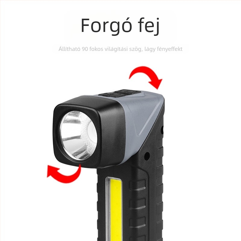 Night Bobcat 5W többfunkciós LED elemlámpa mágnessel – kézi munkalámpa autó-karbantartáshoz, 800 mAh akkumulátor, ABS tokozás, töltés, 100–200 m hatótáv