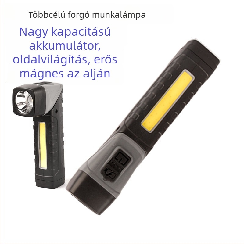 Night Bobcat 5W többfunkciós LED elemlámpa mágnessel – kézi munkalámpa autó-karbantartáshoz, 800 mAh akkumulátor, ABS tokozás, töltés, 100–200 m hatótáv