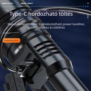Töltőhető kézi zseblámpa: ultranagy fényerővel és hosszú hatótávolsággal, LED 15W, 3,7V, beépített 18650-es akkumulátor, hatótávolság 200–500 m