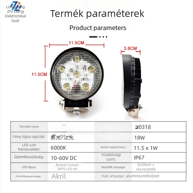 LED munka lámpa terepjárókhoz és gépekhez, 18W, 12-60V, 960 lm, 6500K