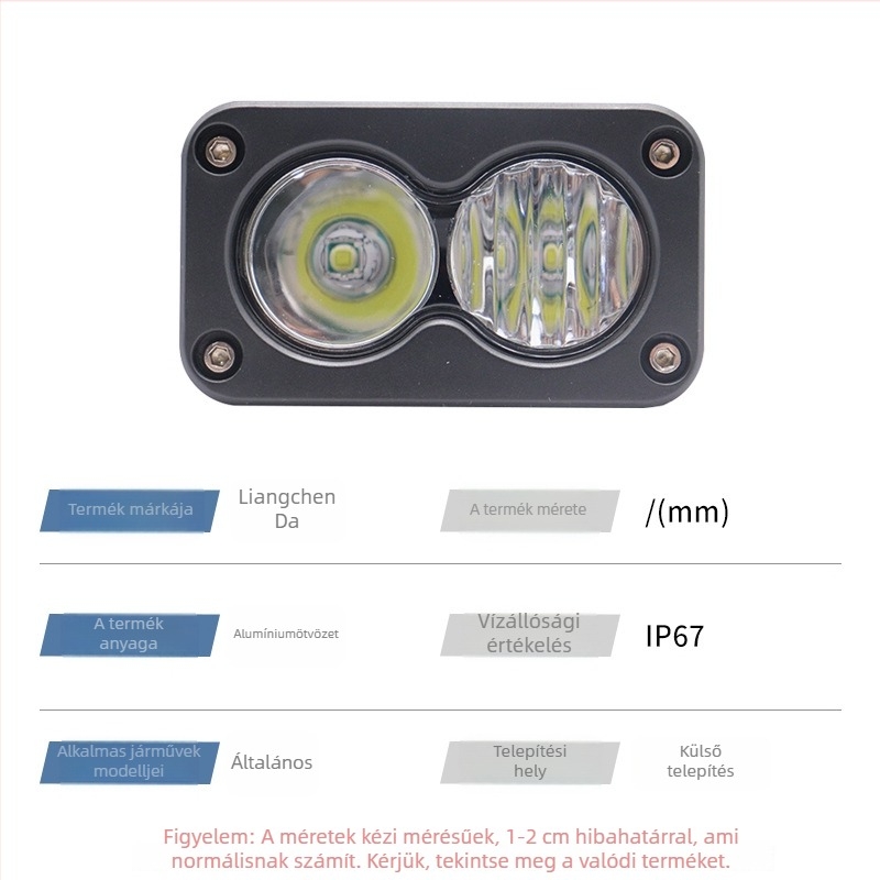 LED autó spotlámpa motorkerékpárok és autók számára, 20W, 12–80V, 6000–6500K, élettartam 50 000 óra