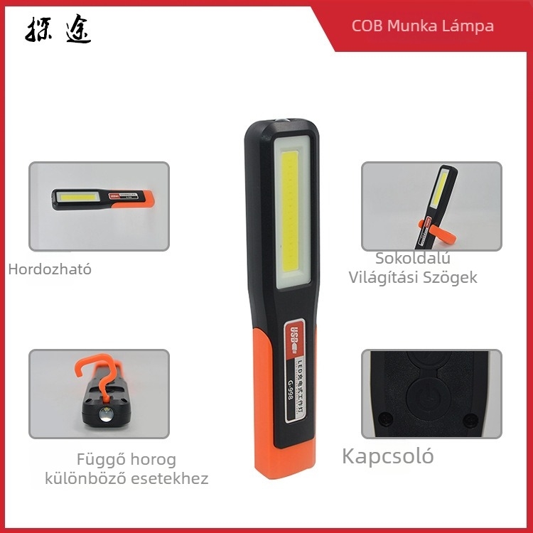 Kézi zseblámpa LED+COB, modell tantu-998, 10 W, 1200 mAh, 180° fénysugár