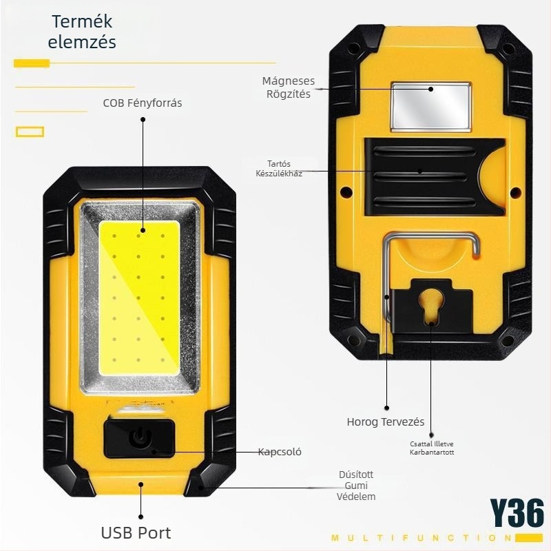 COB munkalámpa LED USB töltéssel, 10W, 3.7V, 4000mAh