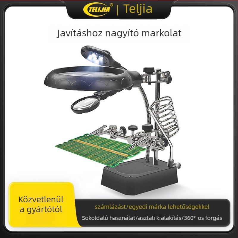 LED nagyító lámpa áramkörök javításához, 360°-os forgatás, energiatakarékos