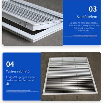 Alumíniumötvözet lamellás légkimenet, egyrétegű, visszafolyó levegő szűrővel, nyitható ellenőrző port, levegő beáramlás, külső fal vízálló