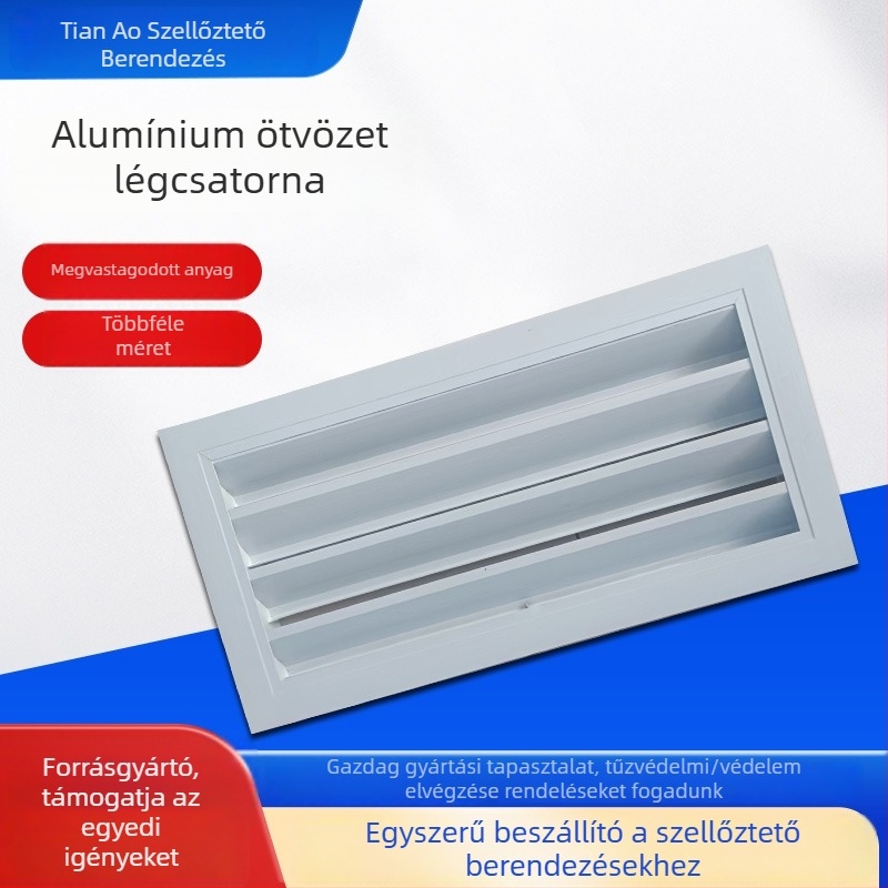 Alumíniumötvözet lamellás légkimenet, egyrétegű, visszafolyó levegő szűrővel, nyitható ellenőrző port, levegő beáramlás, külső fal vízálló