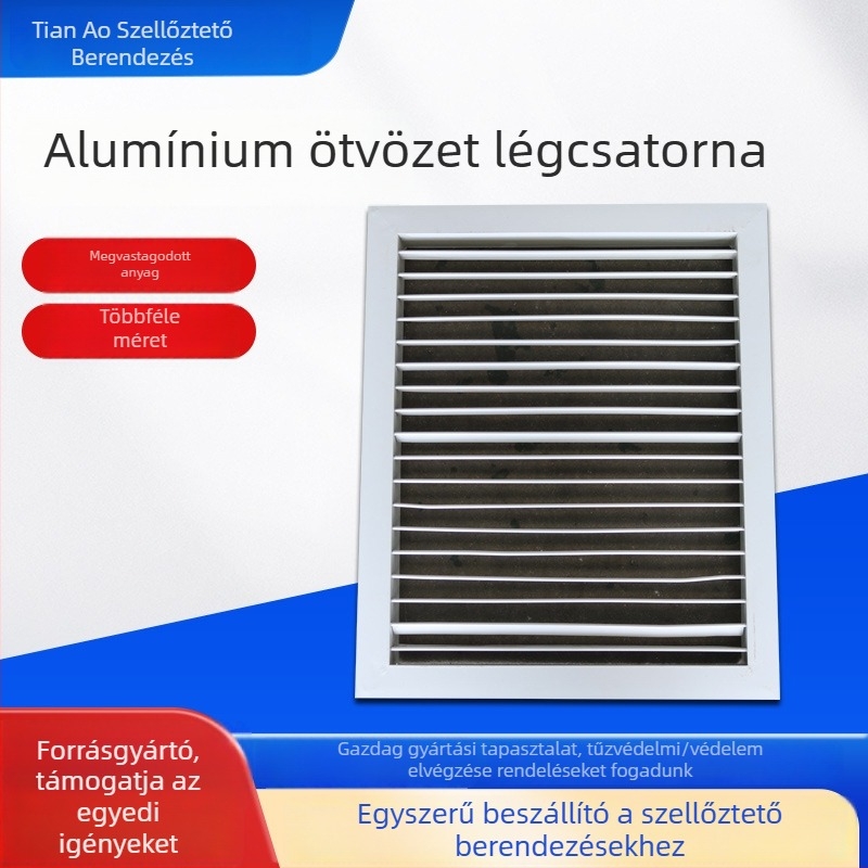 Alumíniumötvözet lamellás légkimenet, egyrétegű, visszafolyó levegő szűrővel, nyitható ellenőrző port, levegő beáramlás, külső fal vízálló