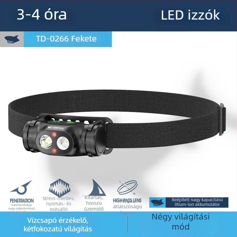 Új többfunkciós robbanásbiztos fejlámpa hullámérzékelővel, LED világítással, ABS ház, 800–5000 mAh akkumulátor, újratölthető, hatótávolság 100–200 m