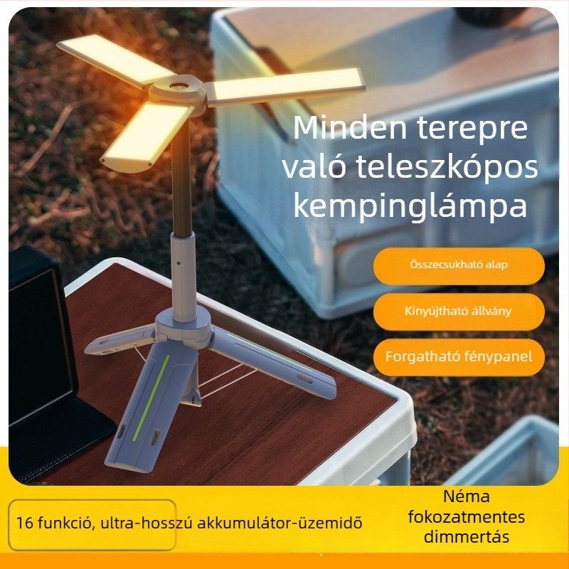 Polaris kemping lámpa, teleszkópos LED, fehér, meleg és piros módok, mágneses alap, digitális kijelző, 30W, 8000mAh
