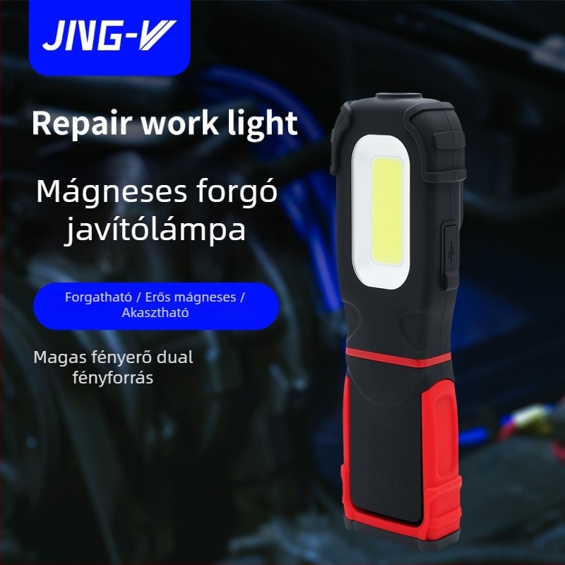 Karbantartási munkalámpa COB+LED-del, 500 lm, 3,7 V, 6000–7000 K, Erős mágneses rögzítés, Modell S605