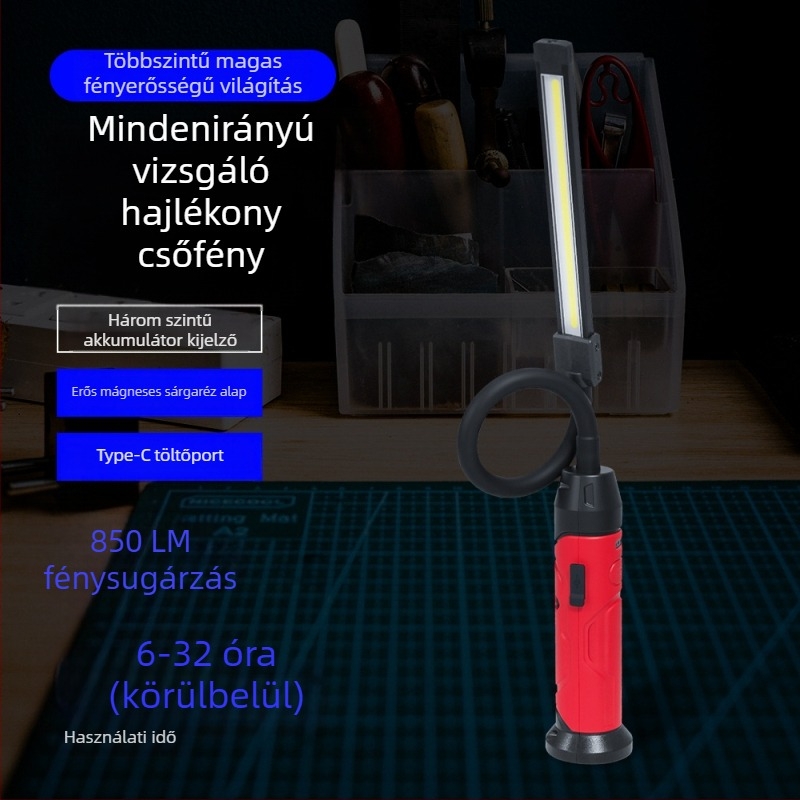 COB LED-es szögellenőrző lámpa, S308 modell, 850 lm, 3,7 V, 6500 K