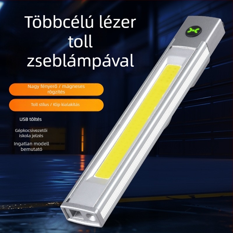 COB LED munka lámpa USB töltéssel, mágneses tollklip és többfunkciós lézerpointer (5W)