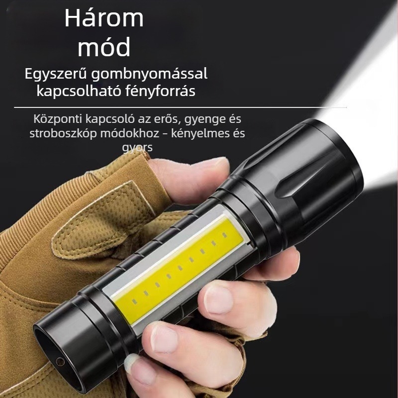 USB újratölthető zseblámpa, kézi hajtás, nagy teljesítményű LED, vízálló, hosszú hatótávolság 200 m-ig, vészvilágítás