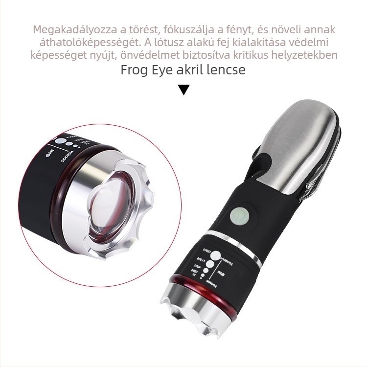 Zseblámpa LED teleszkópos fókuszú, nagy fényerő, modell 807; teljesítmény 1W, maximális fényáram 100 lm, 3xAAA elem, IP44 vízálló