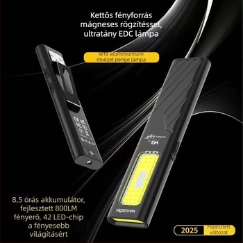 Kézi zseblámpa mágneses talppal, 3W LED, LED élettartama 99999 óra, vízálló