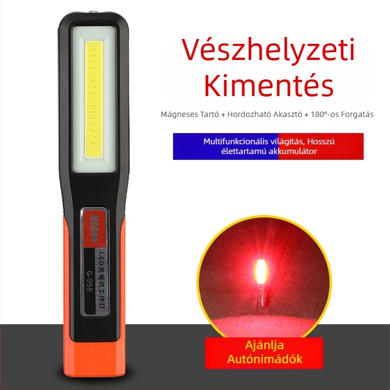 LED munkalámpa autójavításhoz — hordozható újratölthető lámpa erős mágnessel, 20W, 1200mAh, 360°-os forgás, kézi töltés