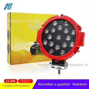 7 hüvelykes 51W LED terepi munkafény mérnöki járművekhez; spotlámpa az első lökhárítóhoz, teherautó tetőfényéhez és vizsgálólámpához