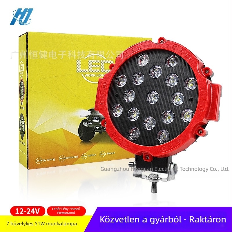 7 hüvelykes 51W LED terepi munkafény mérnöki járművekhez; spotlámpa az első lökhárítóhoz, teherautó tetőfényéhez és vizsgálólámpához