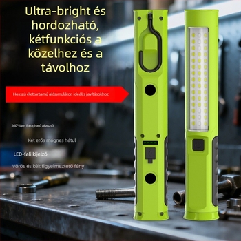 Autójavításhoz hordozható munkalámpa mágnessel és kampóval, LED, 5W, 350+ lumen, beépített 3000mAh akkumulátor, USB töltés, vízálló, 200–500 m hatótáv