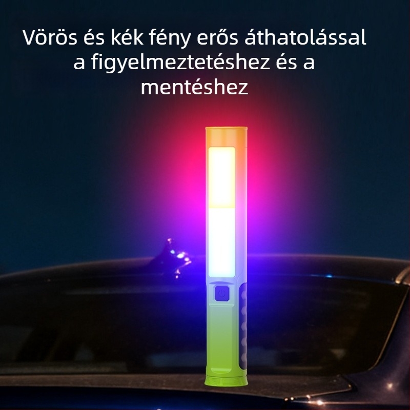 Autójavításhoz hordozható munkalámpa mágnessel és kampóval, LED, 5W, 350+ lumen, beépített 3000mAh akkumulátor, USB töltés, vízálló, 200–500 m hatótáv