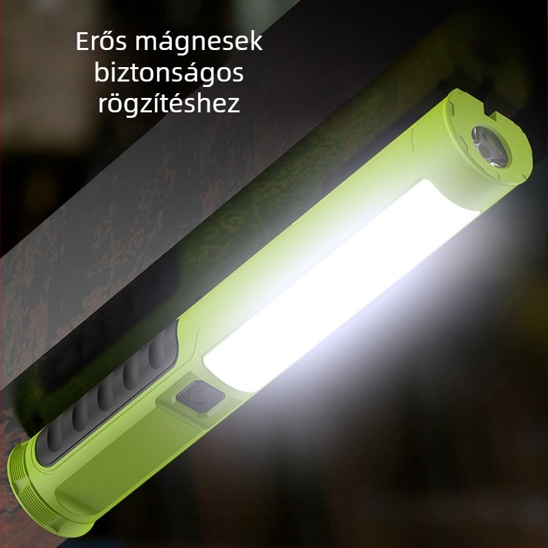 Autójavításhoz hordozható munkalámpa mágnessel és kampóval, LED, 5W, 350+ lumen, beépített 3000mAh akkumulátor, USB töltés, vízálló, 200–500 m hatótáv