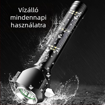 Autóhasználatú, multifunkcionális biztonsági kalapács LED munkalámpával és ablaktörővel, 10W, 2000 mAh, 350 lm felett, beépített Power Bank
