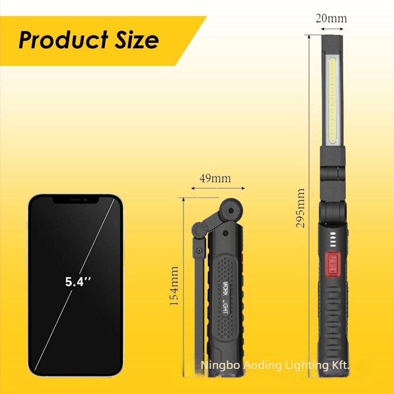 Kézi autójavító lámpa erős mágnessel, 3W COB+LED, 1200mAh akkumulátor, 360° forgatás