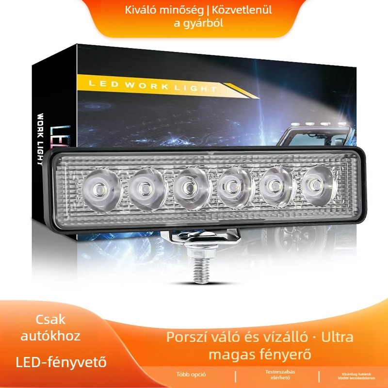 Off-road jármű LED munkalámpa, 18W, 12V, 6 LED, egy soros, lencsetípusú