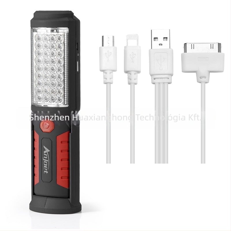 Sürgősségi munka lámpa USB töltéssel és mágneses tartóval, COB LED, 41 LED, 360° forgás, power bank funkció