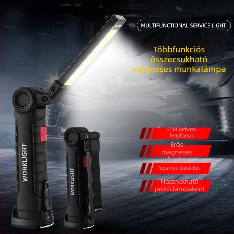 Összecsukható COB munka lámpa, mágneses sátorvilágítás, 10W, beépített 18650 akkumulátor